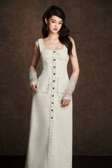 WHITE EMBROIDERED MIDI DRESS