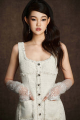 WHITE EMBROIDERED MIDI DRESS
