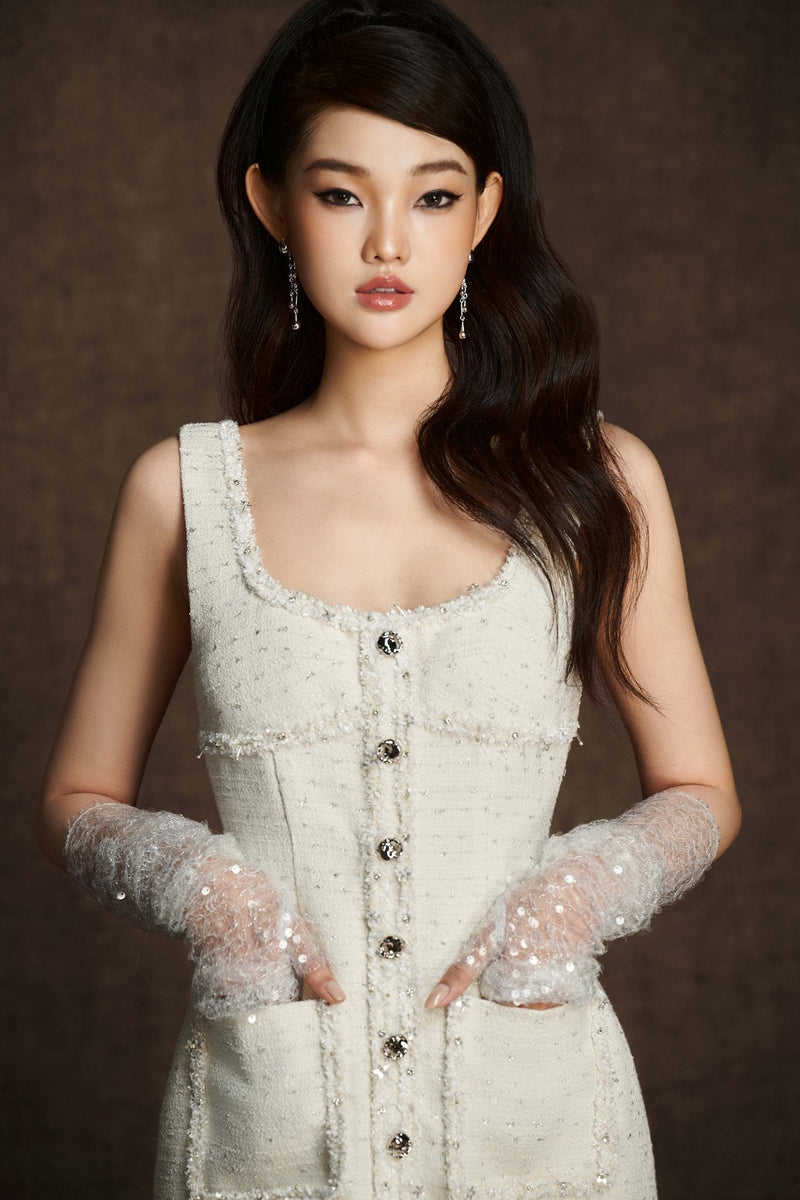 WHITE EMBROIDERED MIDI DRESS