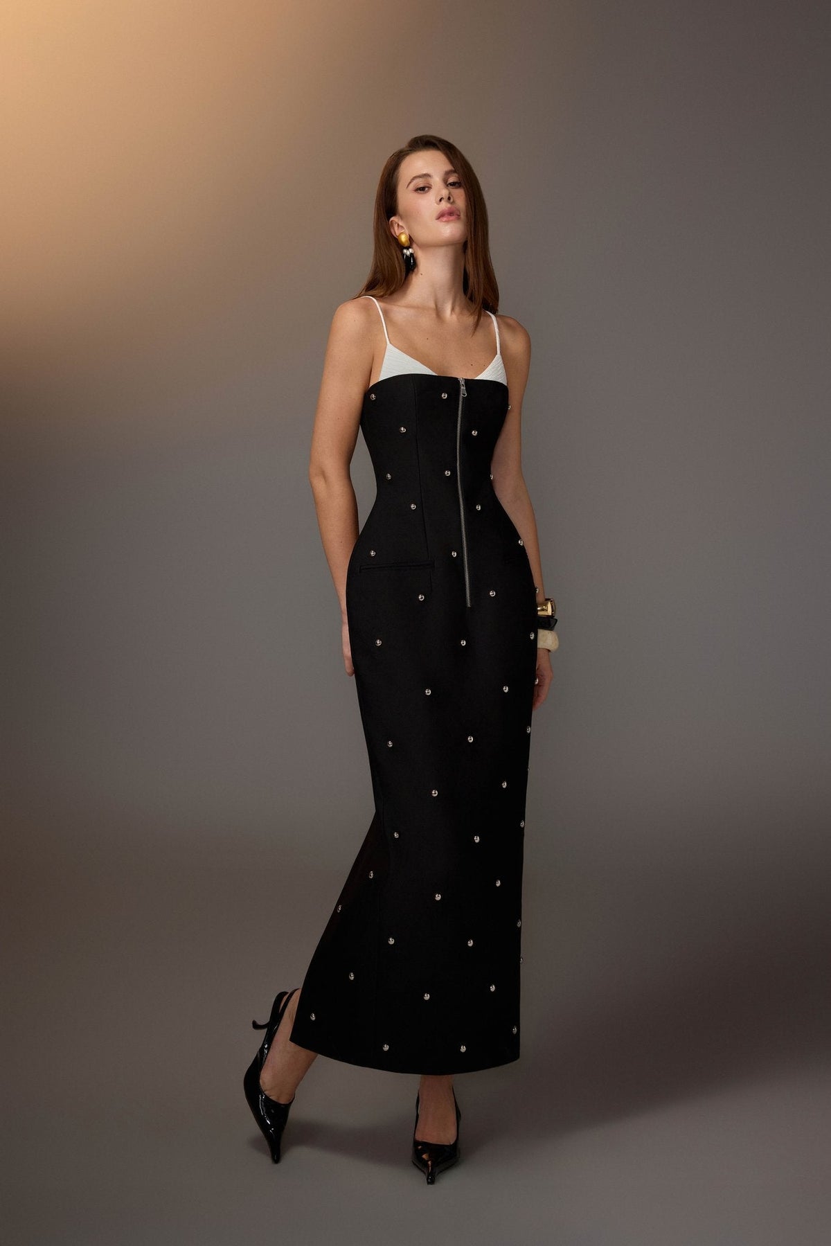 BLACK STUDDED MAXI DRESS