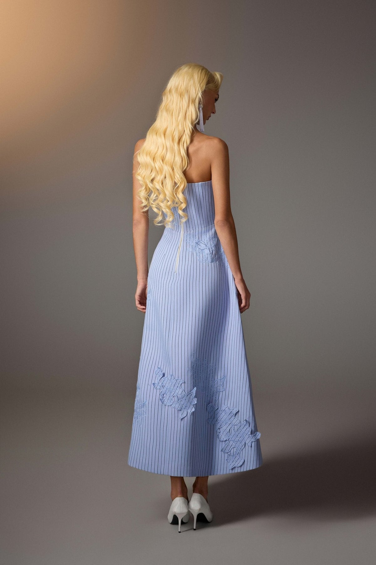 BLUE FLORAL EMBROIDERED CORSET DRESS