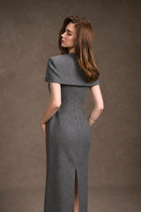 GRAY CAPE BUTTONS DRESS