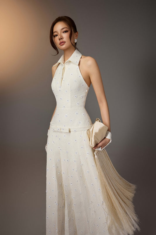 WHITE KODEMARI BOW DRESS