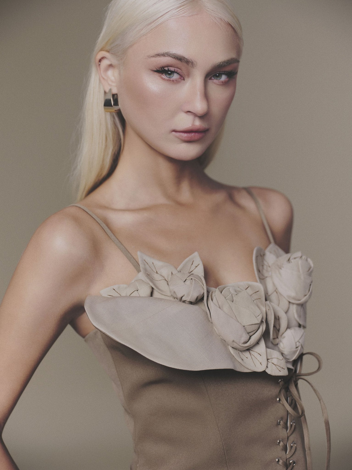 BROWN PETAL BUSTIER TOP