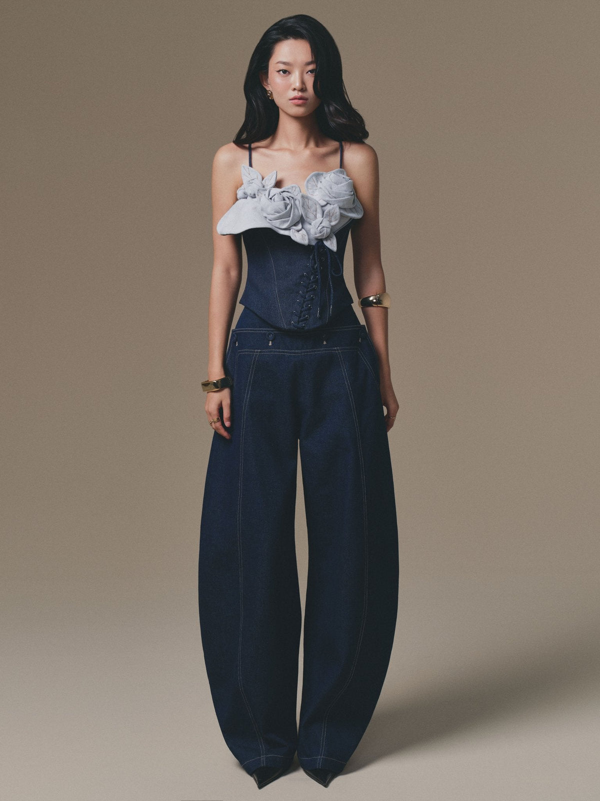 DENIM PETAL BUSTIER TOP