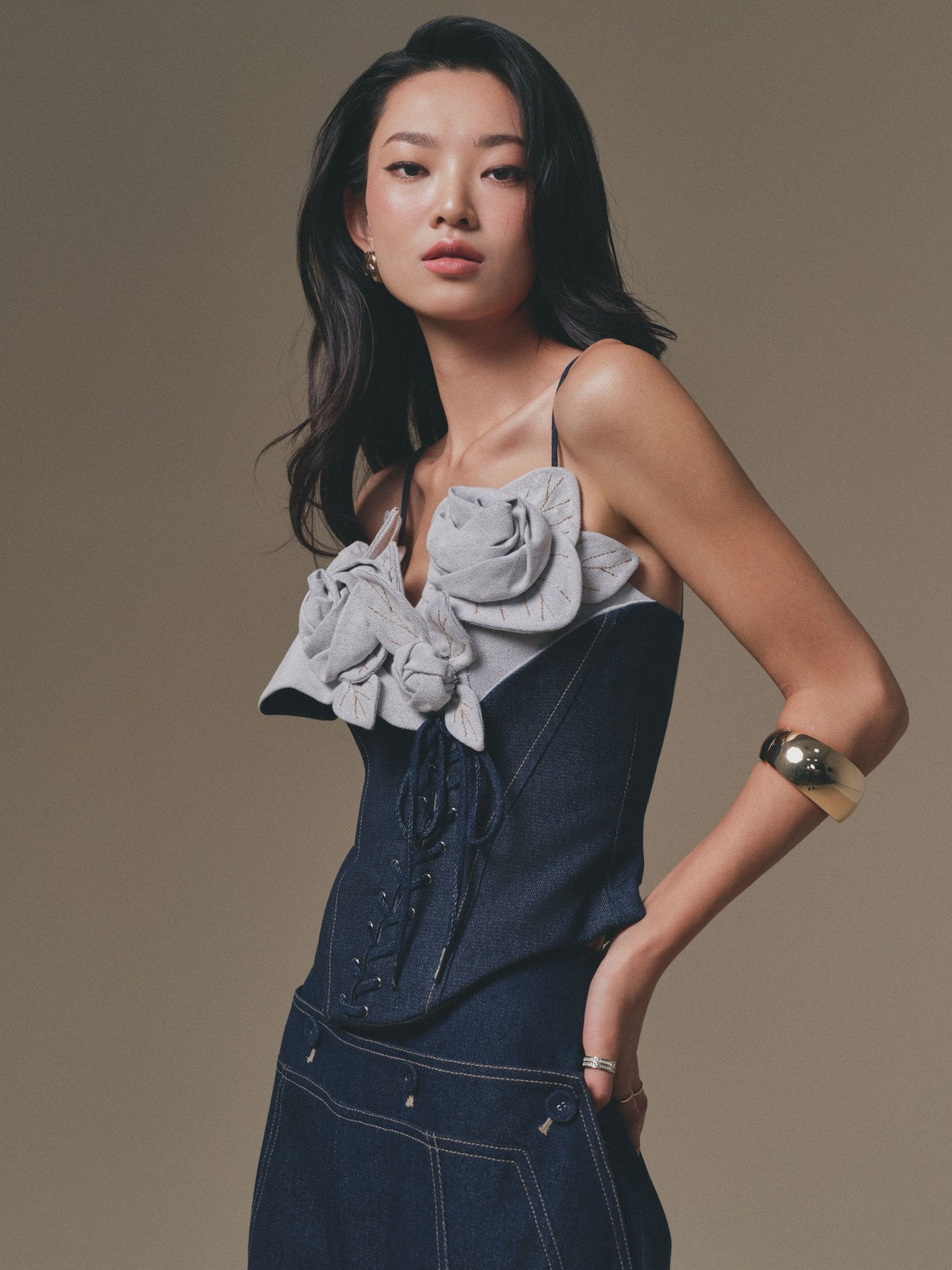 DENIM PETAL BUSTIER TOP