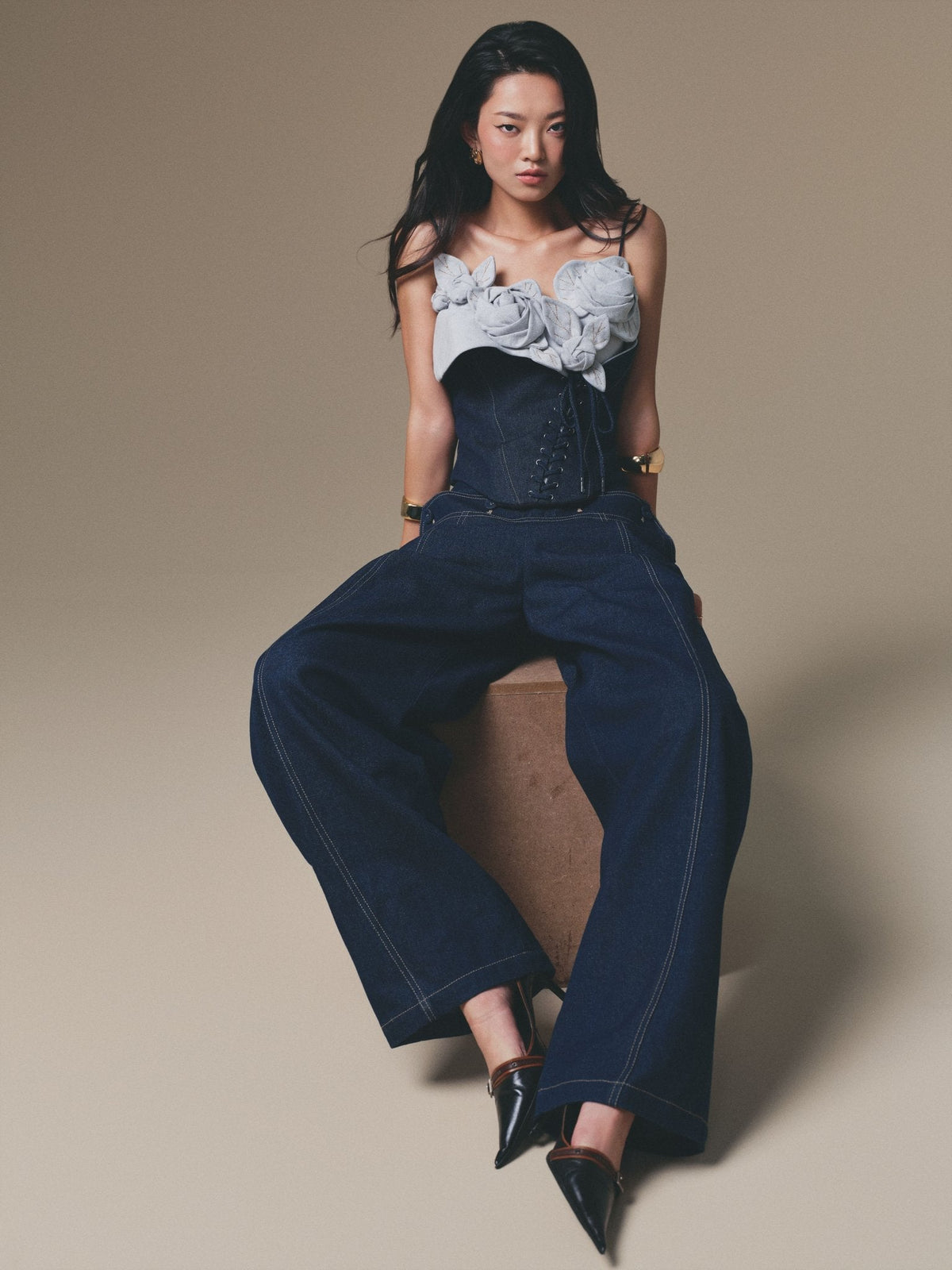 DENIM PETAL BUSTIER TOP