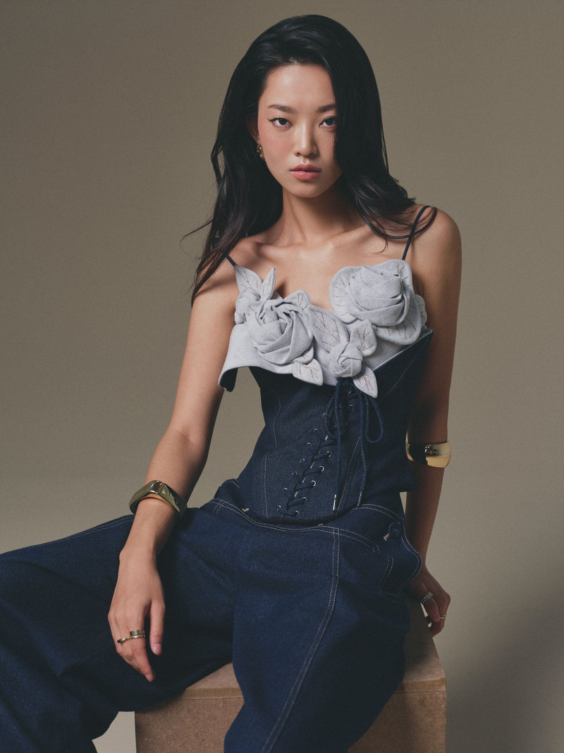 DENIM PETAL BUSTIER TOP
