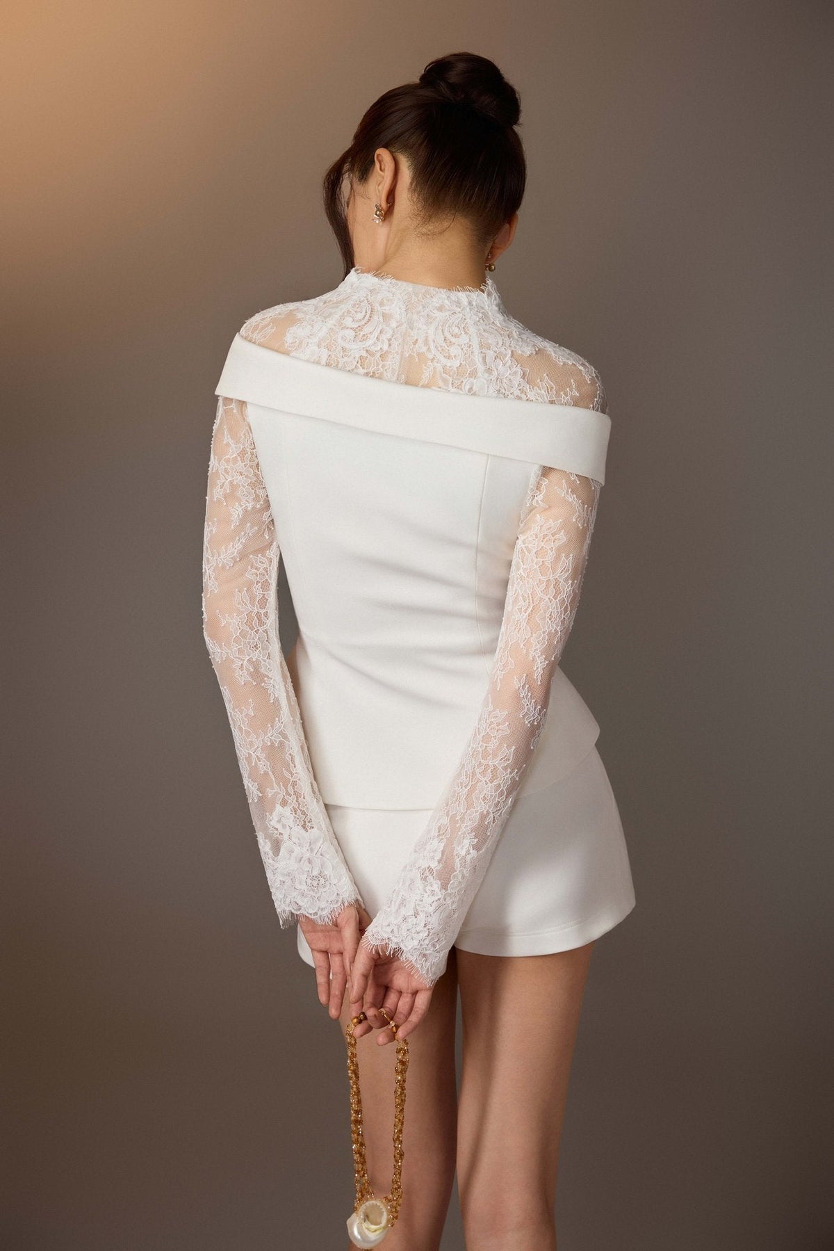 WHITE LACE TRIMMED SHIRT