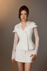 WHITE LACE TRIMMED SHIRT