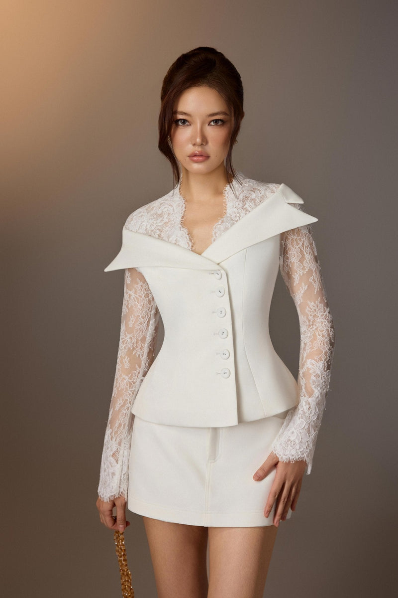 WHITE LACE TRIMMED SHIRT