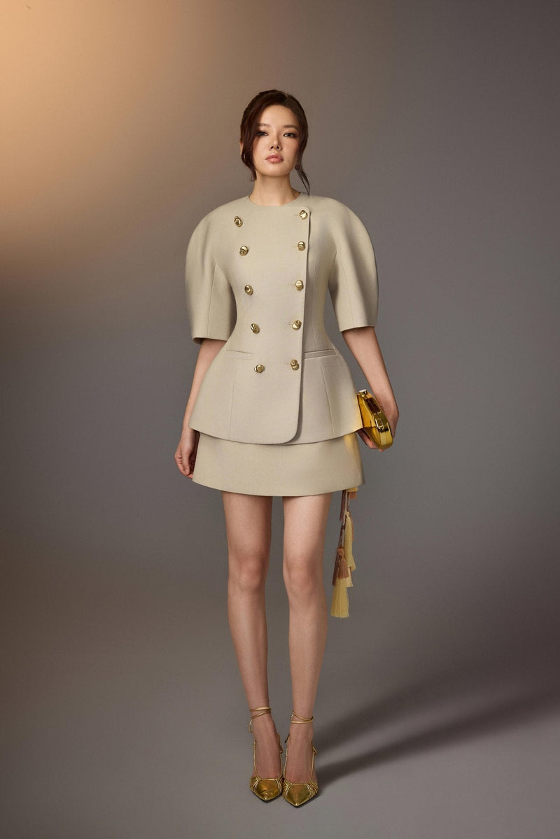 PUFF-SLEEVE BUTTON BLAZER