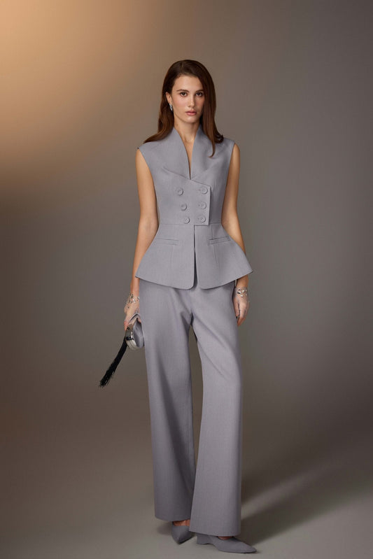 GREY FITTED MINIMAL PANTS