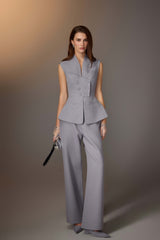 GREY SLEEVELESS BUTTON BLAZER