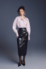 BLACK LEATHER SCULPTED SKIRT