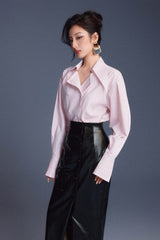 BLACK LEATHER SCULPTED SKIRT