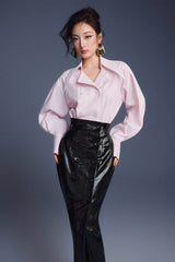 BLACK LEATHER SCULPTED SKIRT