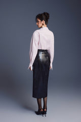BLACK LEATHER SCULPTED SKIRT