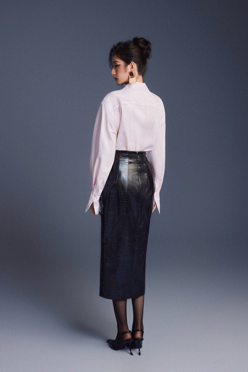 BLACK LEATHER SCULPTED SKIRT