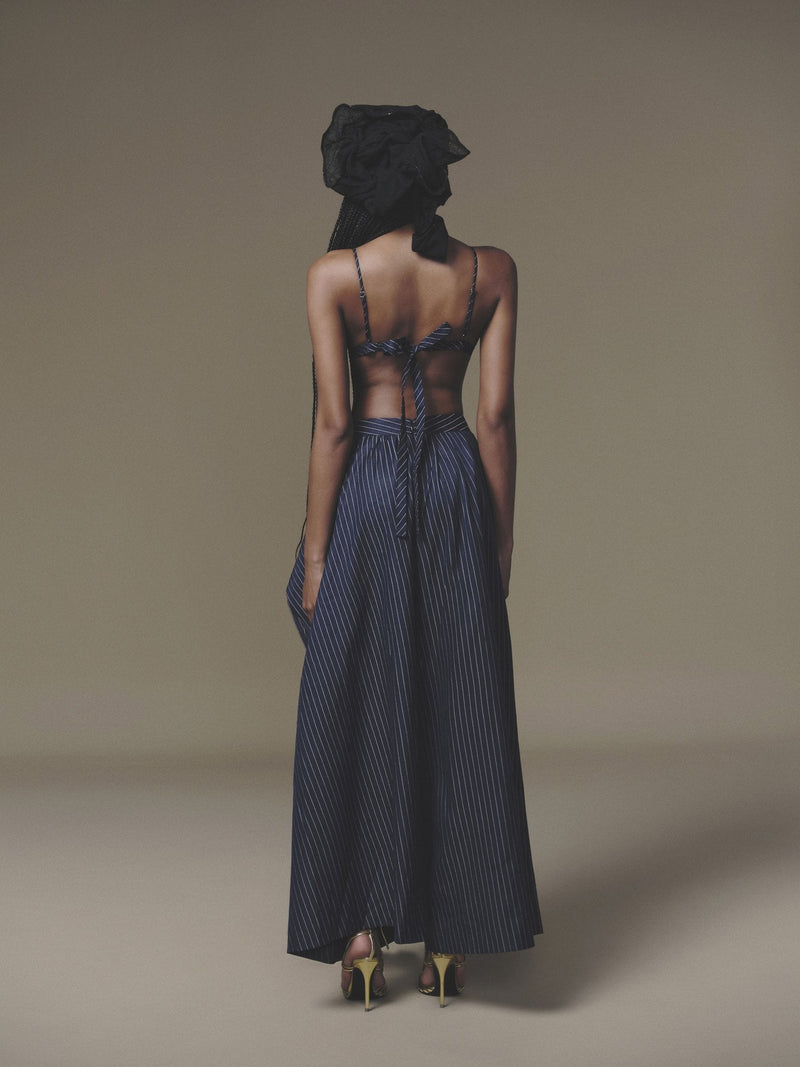 BLUE OVERLAID PLEATED PANT