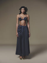 BLUE OVERLAID PLEATED PANT