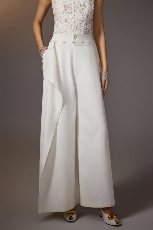 WHITE LAYERED BUTTONS PANTS