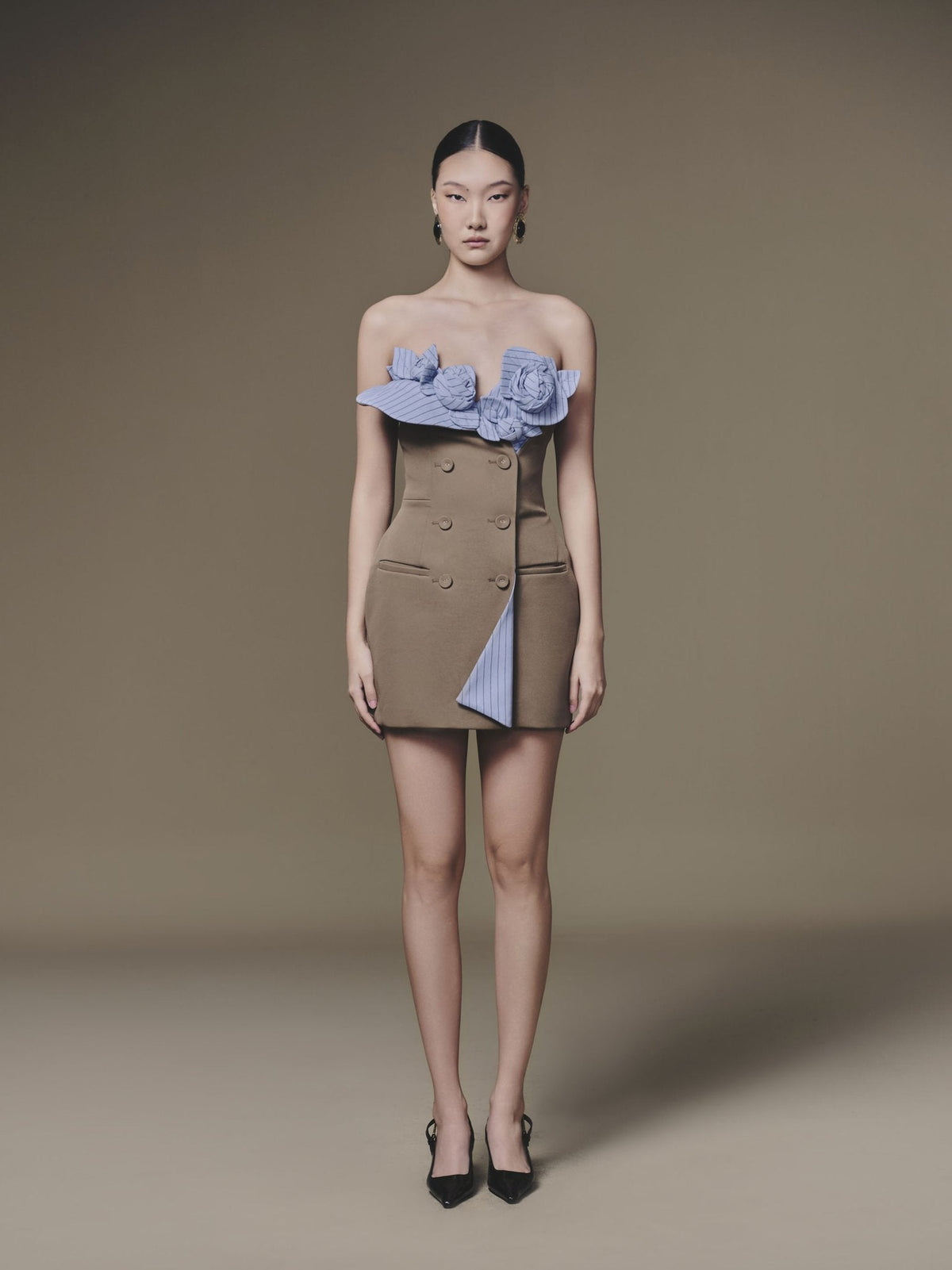 BROWN PETAL BUSTIER DRESS