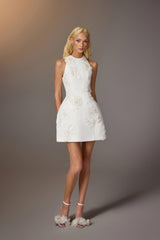 WHITE FLORAL APPLIQUE DRESS