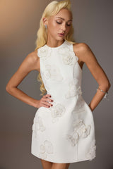 WHITE FLORAL APPLIQUE DRESS