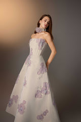 BEIGE FLORAL EMBROIDERED CORSET DRESS