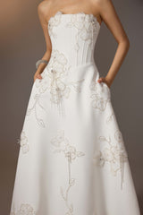 WHITE FLORAL EMBROIDERED CORSET DRESS