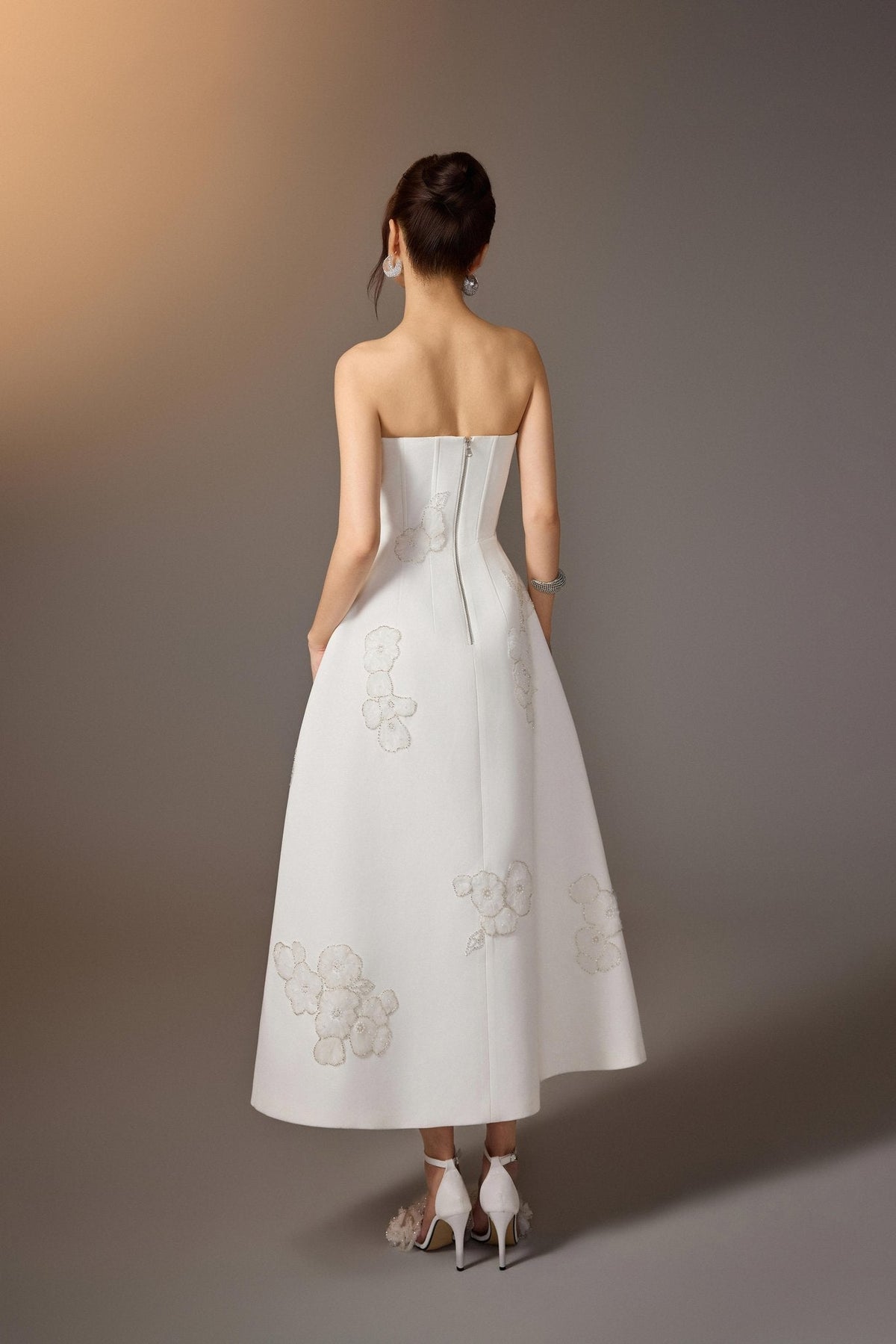 WHITE FLORAL EMBROIDERED CORSET DRESS