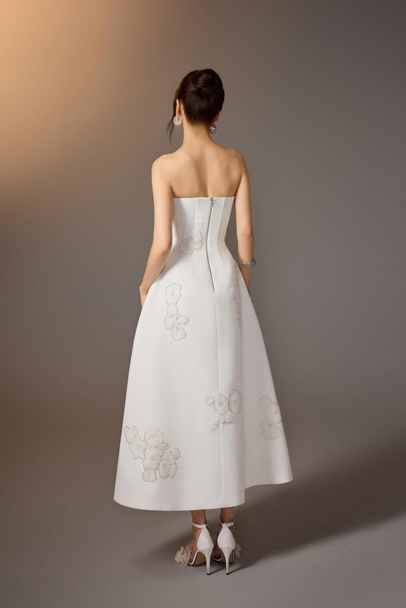 WHITE FLORAL EMBROIDERED CORSET DRESS
