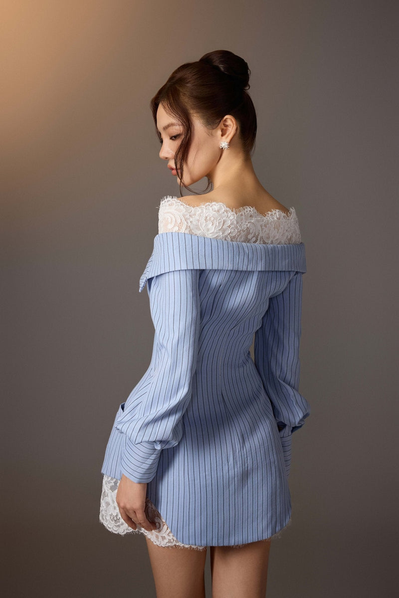 BLUE LACE TRIMMED DRESS