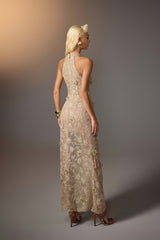 BROWN TASSEL EMBROIDERED DRESS
