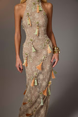 BROWN TASSEL EMBROIDERED DRESS
