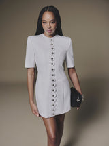 WHITE BUTTONED MINI DRESS