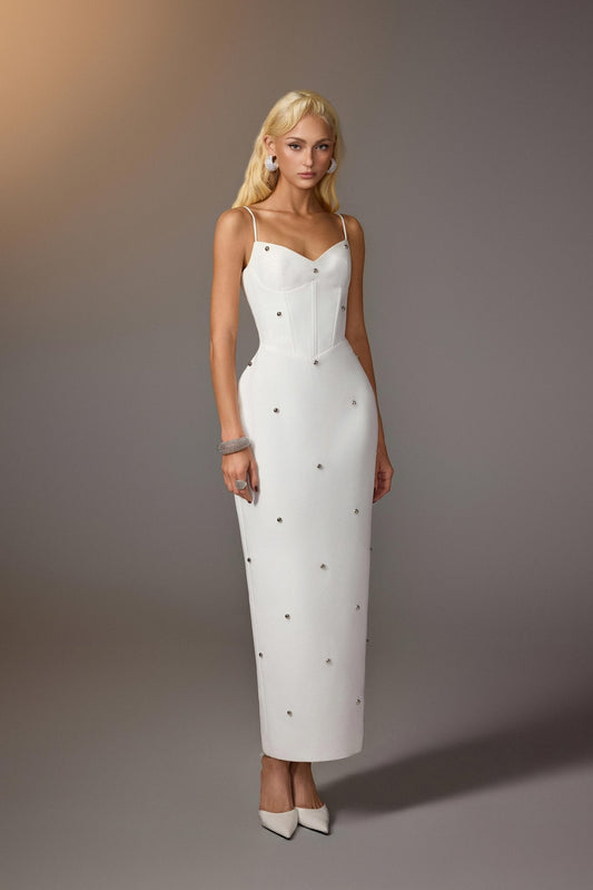 WHITE STUDDED MAXI DRESS
