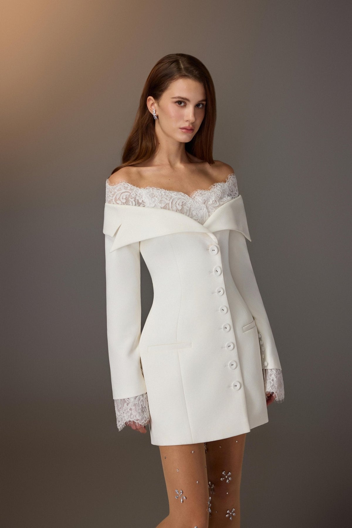 WHITE LACE TRIMMED DRESS