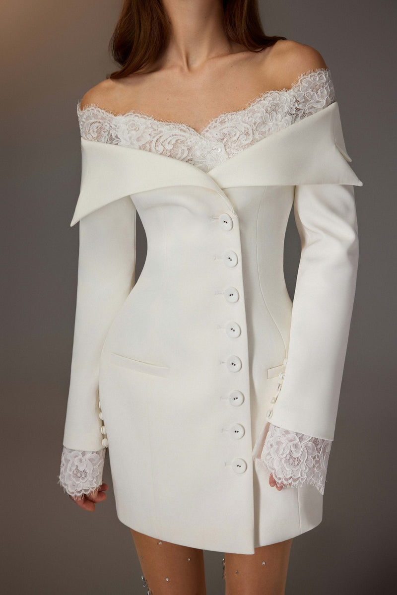 WHITE LACE TRIMMED DRESS