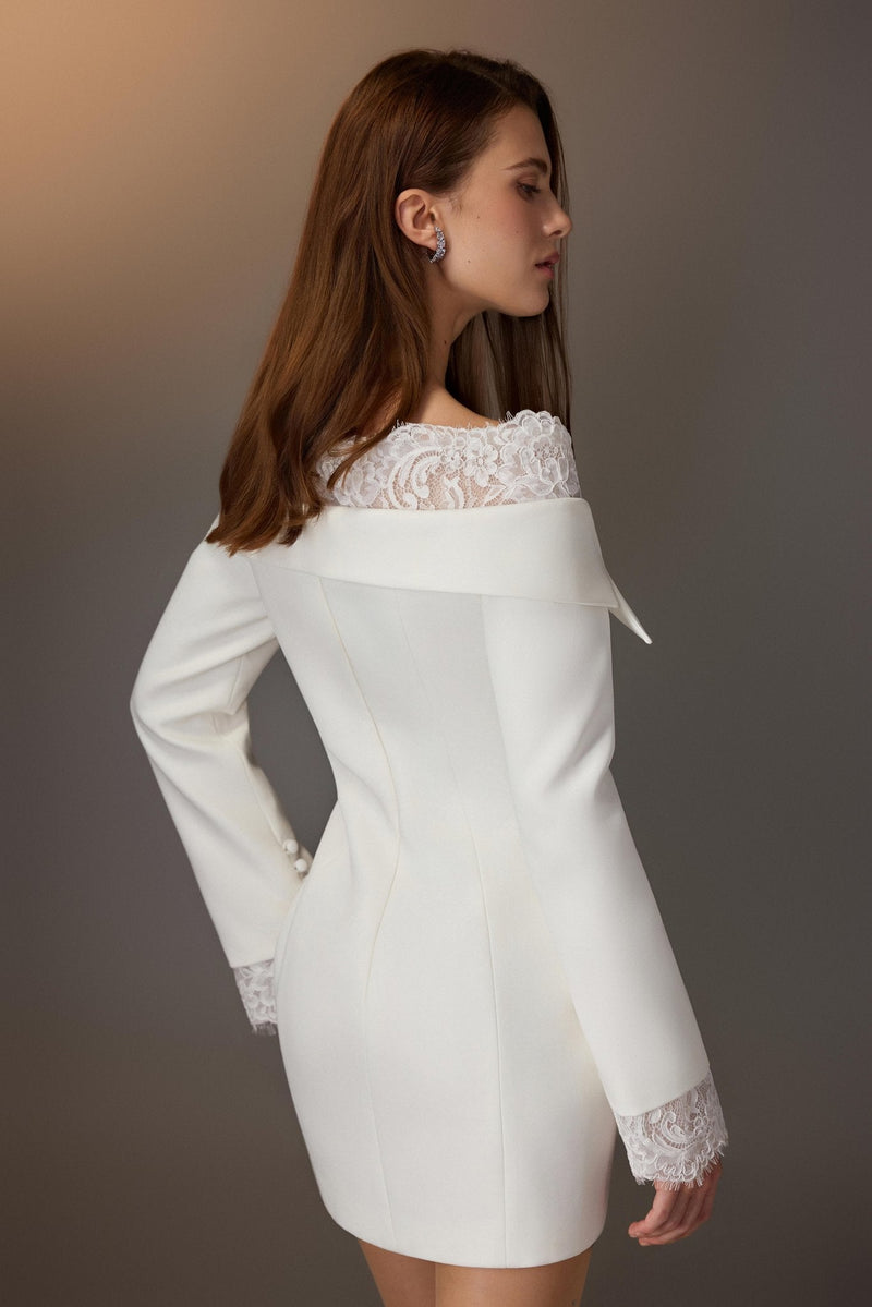 WHITE LACE TRIMMED DRESS