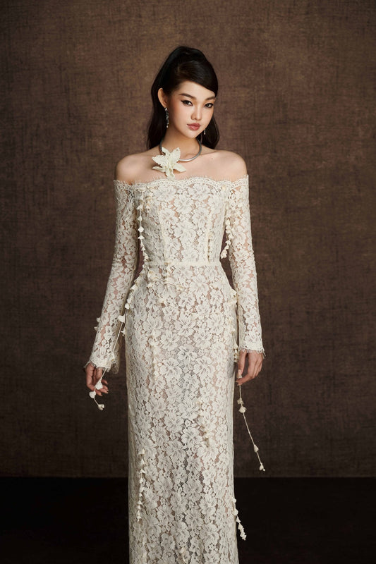 WHITE EMBROIDERED VINE DRESS