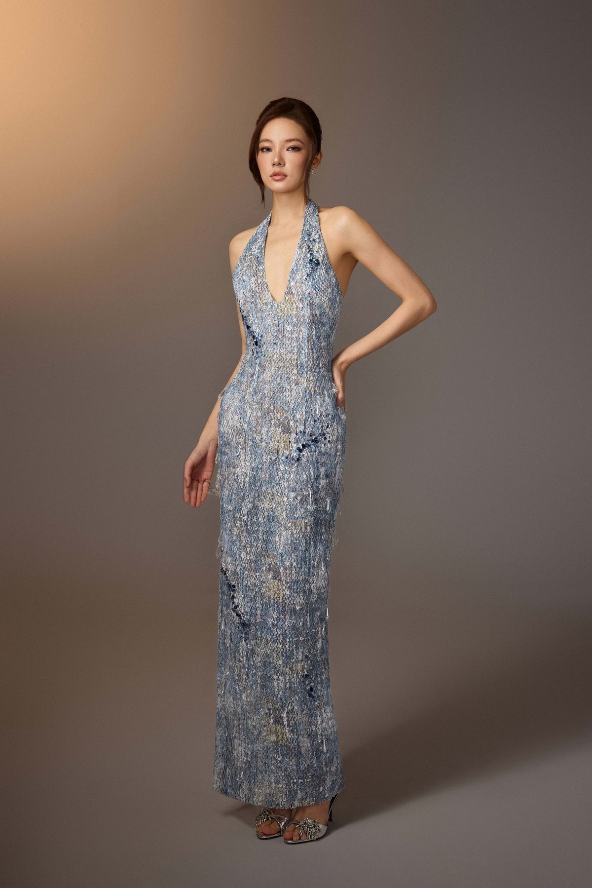 BLUE SEA-CRYSTAL MAXI DRESS