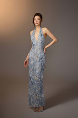 BLUE SEA-CRYSTAL MAXI DRESS