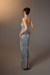 BLUE SEA-CRYSTAL MAXI DRESS