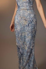 BLUE SEA-CRYSTAL MAXI DRESS
