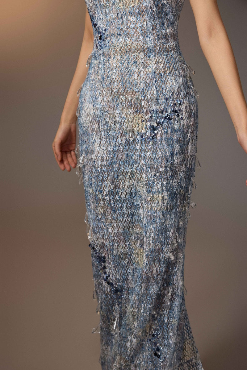BLUE SEA-CRYSTAL MAXI DRESS