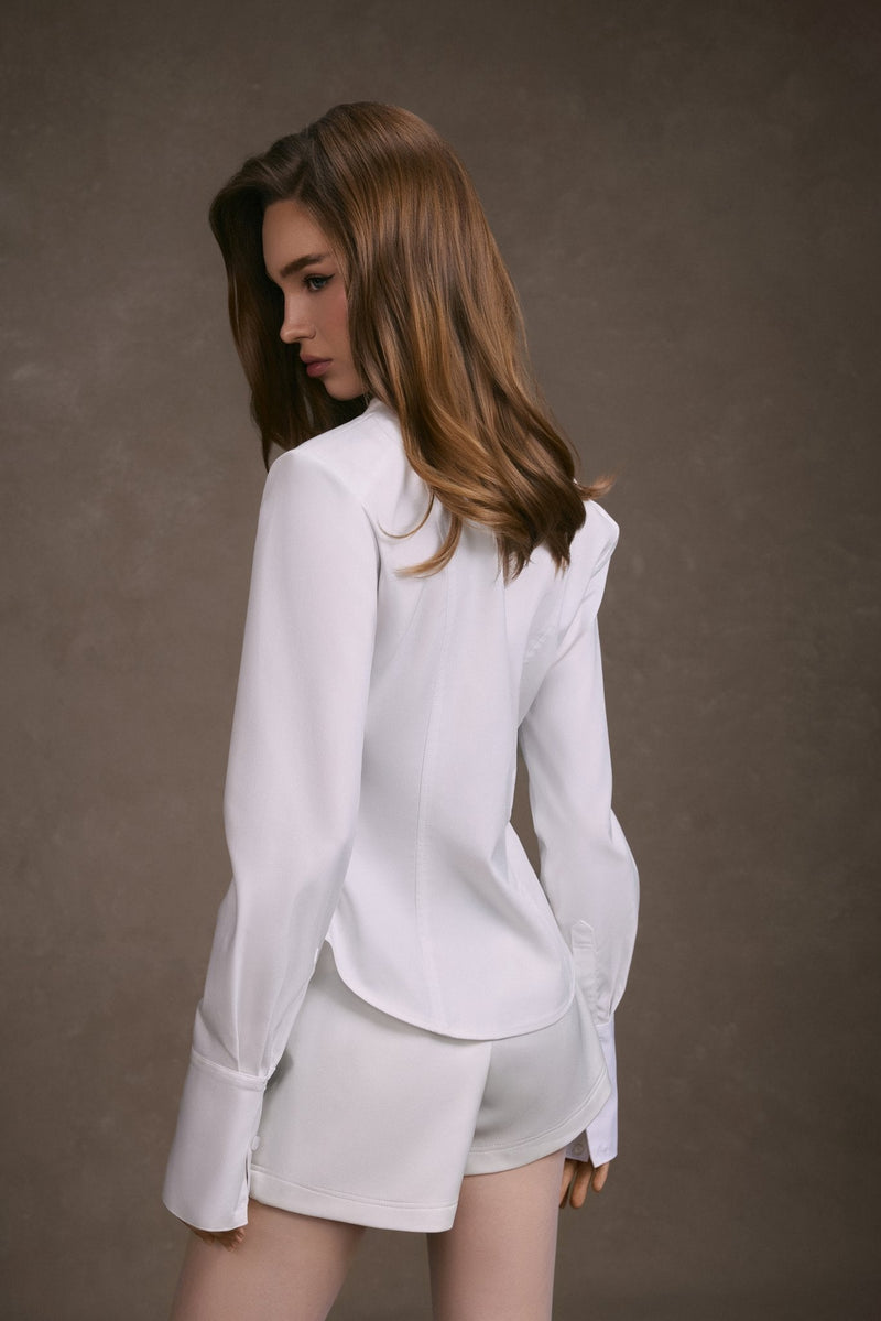 WHITE CUPPED COLLAR SHIRT