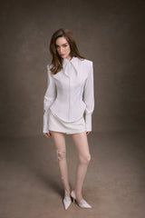 WHITE CUPPED COLLAR SHIRT