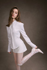 WHITE CUPPED COLLAR SHIRT